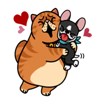 😘 кот, собака, объятие, дружба, животные, милый, любовь, стикер whatsapp sticker