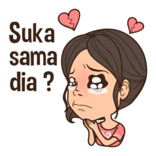 🙁 Suka sama dia ? triste, desamor, llorar, dibujos animados, chica, corazón roto, disgustado/a whatsapp sticker