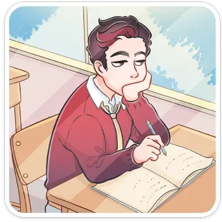 ☹️ 学生, 无聊, 教室, 学校, 写作, 学习 telegram sticker