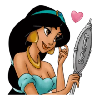 ❤ Jasmine Aladdin Jasmin, Disney, Prinzessin, Spiegel, Herz, Cartoon whatsapp sticker