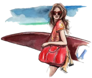 🏄‍♀ femme, planche de surf, plage, lunettes de soleil, été, vacances, style telegram sticker