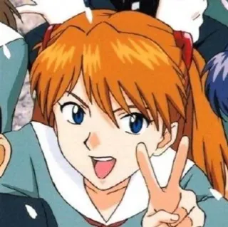 💗 Asuka Langley Soryu Neon Genesis Evangelion アニメ, 漫画, アスカ, ピースサイン, 笑顔, 女の子, エヴァンゲリオン whatsapp sticker