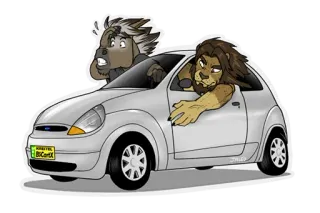 🚕 BCContX furry, animal, car, cartoon, driving, lion, illustration whatsapp sticker
