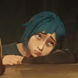 🥺 Powder Arcane sad, blue hair, girl, animated, arcane, powder, jinx telegram sticker