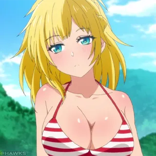 ⚔️ @HAWKS Anime, Meisje, Blond haar, Bikini, Badpak, Strand, Fanart telegram sticker