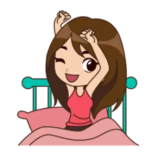 🌞 Dibujo animado, Chica, Cama, Despertando, Buenos días telegram sticker