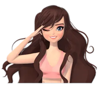 😉 dessin animé, fille, clin d'oeil, salut whatsapp sticker