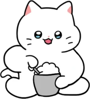 💬 猫, 可爱, 卡哇伊, 烹饪, 碗, 食物, 卡通, 宠物 whatsapp sticker