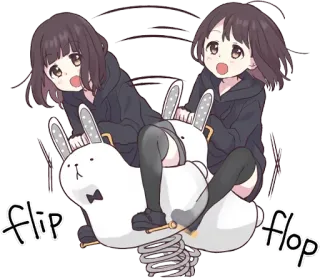🐰 flip flop anime, niña, juguete, conejo, balancín, juego, niño telegram sticker