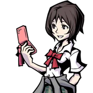 ☺️ Shiki Misaki The World Ends with You anime, video game, girl, teen, school uniform, cell phone telegram sticker