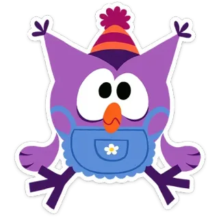 🤩 gufo, cartone animato, viola, cappello, carino, adesivo telegram sticker