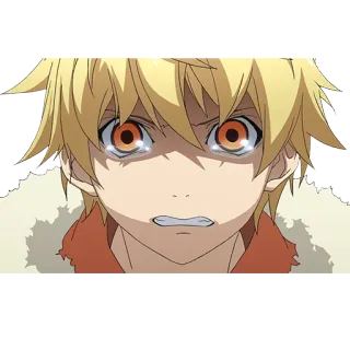 😢 anime, boy, crying, sad, tears, yellow hair telegram sticker