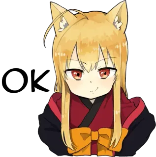 👌 OK аниме, девушка-лиса, милый, каваий, ок telegram sticker