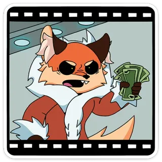 🤑 狐狸, 钱, 卡通, 动物, 角色, 现金, 财富 telegram sticker