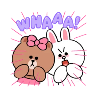 😮 WHAAA! pegatina, dibujos animados, exclamación, lindo, oso pardo, conejo blanco whatsapp sticker