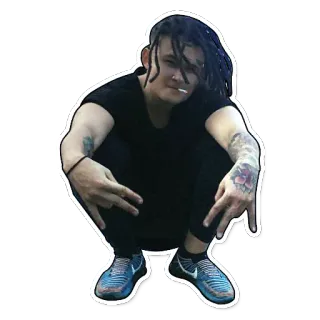 ✌️ osoba, siedzi, papieros, dredy, tatuaż, poza telegram sticker