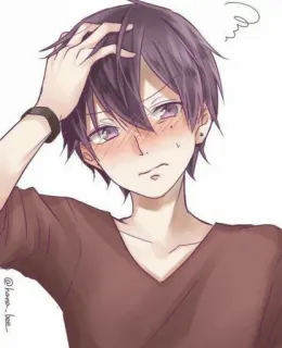 😥 Anime, Blush, Cowok, Rambut Ungu, Gambar telegram sticker