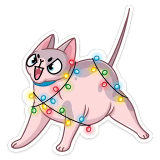 😠 cat, lights, funny, animal, holiday, christmas telegram sticker