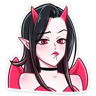 😕 ác quỷ, ma quỷ, phụ nữ, hoạt hình, đỏ whatsapp sticker