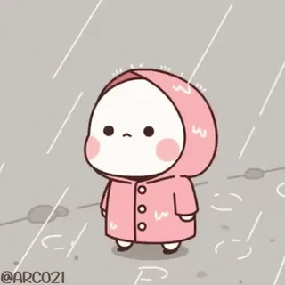 🙁 @ARC021 만화, 귀여운, 비, 슬픈, 분홍색, 귀엽다, 레인코트 whatsapp sticker