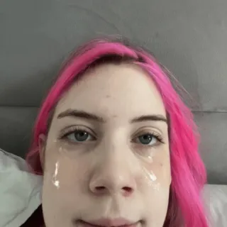 😋 woman, pink hair, crying, sad, tears, emotional, portrait telegram sticker