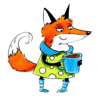 😌 fox, animal, cartoon, cup, coffee, tea, drink telegram sticker