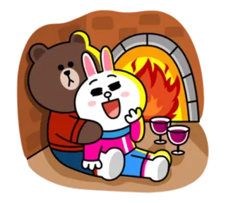 🍷 Brown (bear) and Cony (rabbit) น่ารัก, ความรัก, การ์ตูน, โรแมนติก, เพื่อน, Line Friends, หมี, กระต่าย, หมีบราวน์, กระต่ายโคนี่ telegram sticker