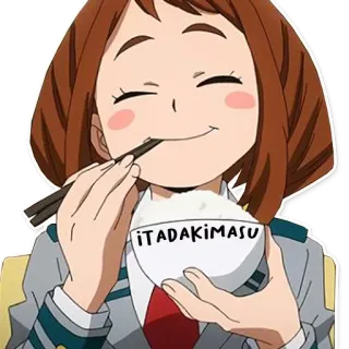 🤤 Ochaco Uraraka My Hero Academia ITADAKIMASU ochaco uraraka, my hero academia, anime, rice, itadakimasu, eating telegram sticker