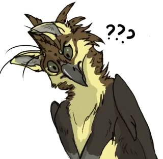 😕 ??? confus, oiseau, points d'interrogation, furry, dessin animé, animal whatsapp sticker