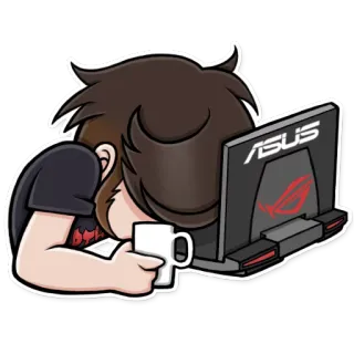 💻 компьютер, уставший, игры, геймер, измученный, технологии, сонный telegram sticker