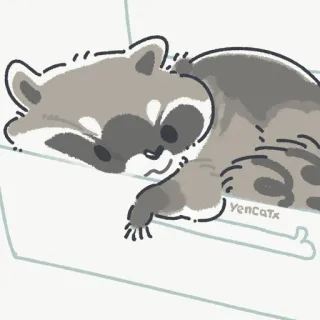📦 raccoon, sleepy, cute, animal, cartoon telegram sticker