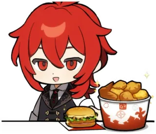 🍗 Diluc Genshin Impact Diluc, Genshin Impact, Anime, Personage, Burger, Emmer, Eten telegram sticker