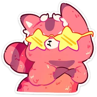 🤩 sticker, red panda, cartoon, cute, sunglasses, star glasses telegram sticker