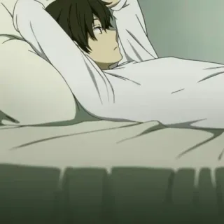🎐 anime, character, man, lying, relaxation, bed telegram sticker