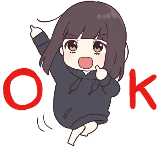 🆗 OK ok, anime, lindo, chica, dibujos animados, de acuerdo telegram sticker