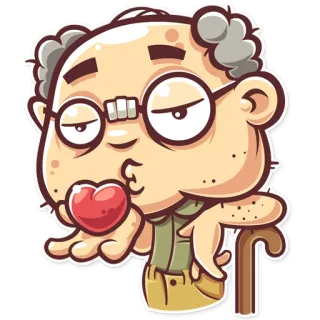😘 Dibujos animados, Anciano, Amor, Beso, Abuelo, Personaje telegram sticker