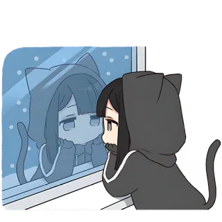 ❄ cat, girl, window, anime, cute, reflection telegram sticker