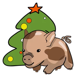 😍 cerdo, árbol de navidad, fiesta, animal, lindo, dibujos animados whatsapp sticker