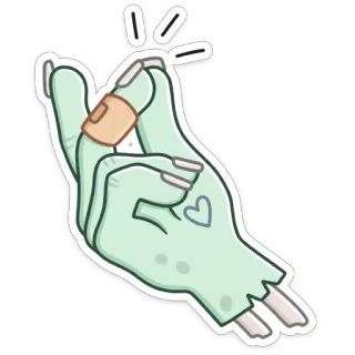 ☺️ mano, zombie, vendaje, corazón, dibujos animados, pegatina telegram sticker
