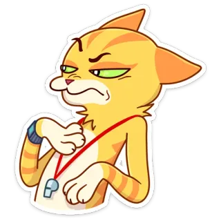 😒 gato, entrenador, silbato, actitud, personaje whatsapp sticker