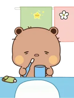 🧸 ours, brosse à dents, mignon, dessin animé, endormi, animal whatsapp sticker
