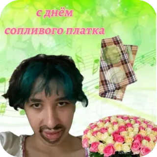 🌸 с днём сопливого платка ทักทาย, แสดงความยินดี, ผ้าเช็ดหน้า, ดอกไม้, คน telegram sticker