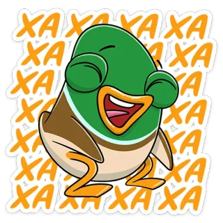 😂 XA XA XA anatra, animale, cartone animato, divertente, ridere, verde, giallo whatsapp sticker