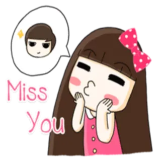😘 Miss You mignon, dessin animé, tu me manques, fille, amour, relation telegram sticker