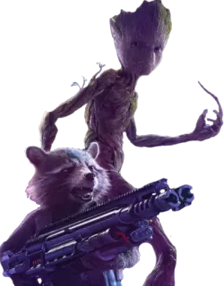 👬 Rocket Raccoon and Groot Guardians of the Galaxy Les Gardiens de la Galaxie, Rocket Raccoon, Groot, super-héros, Marvel, film, équipe, personnages telegram sticker
