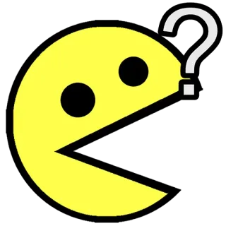 ❓ Pac-Man Pac-Man, signo de interrogación, amarillo, personaje de juego, arcade, años 80 telegram sticker