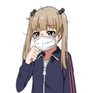 😷 Anime Mädchen, Maske, Krank, Husten, Schuluniform, Cartoon, Gesundheit whatsapp sticker