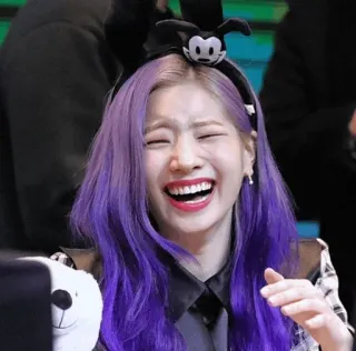 😂 woman, smile, laughing, purple hair, bunny ears, portrait telegram sticker