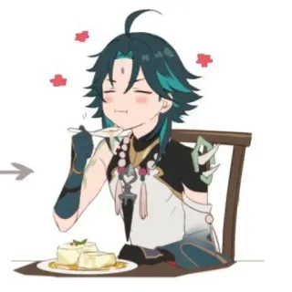 🍂 Xiao Genshin Impact 애니메이션, 음식, 먹기, 귀여운, SD캐릭터, 디저트, 원신, 魈 telegram sticker