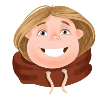 😊 dibujo animado, cara, sonrisa, sudadera con capucha, pelo rubio, lindo telegram sticker